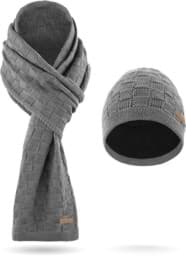 Bild von Winterset aus Merinowolle Schal und Mütze Muster „Yuma“ Grau