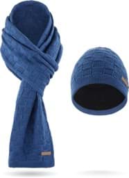 Bild von Winterset aus Merinowolle Schal und Mütze Muster „Yuma“ Marine