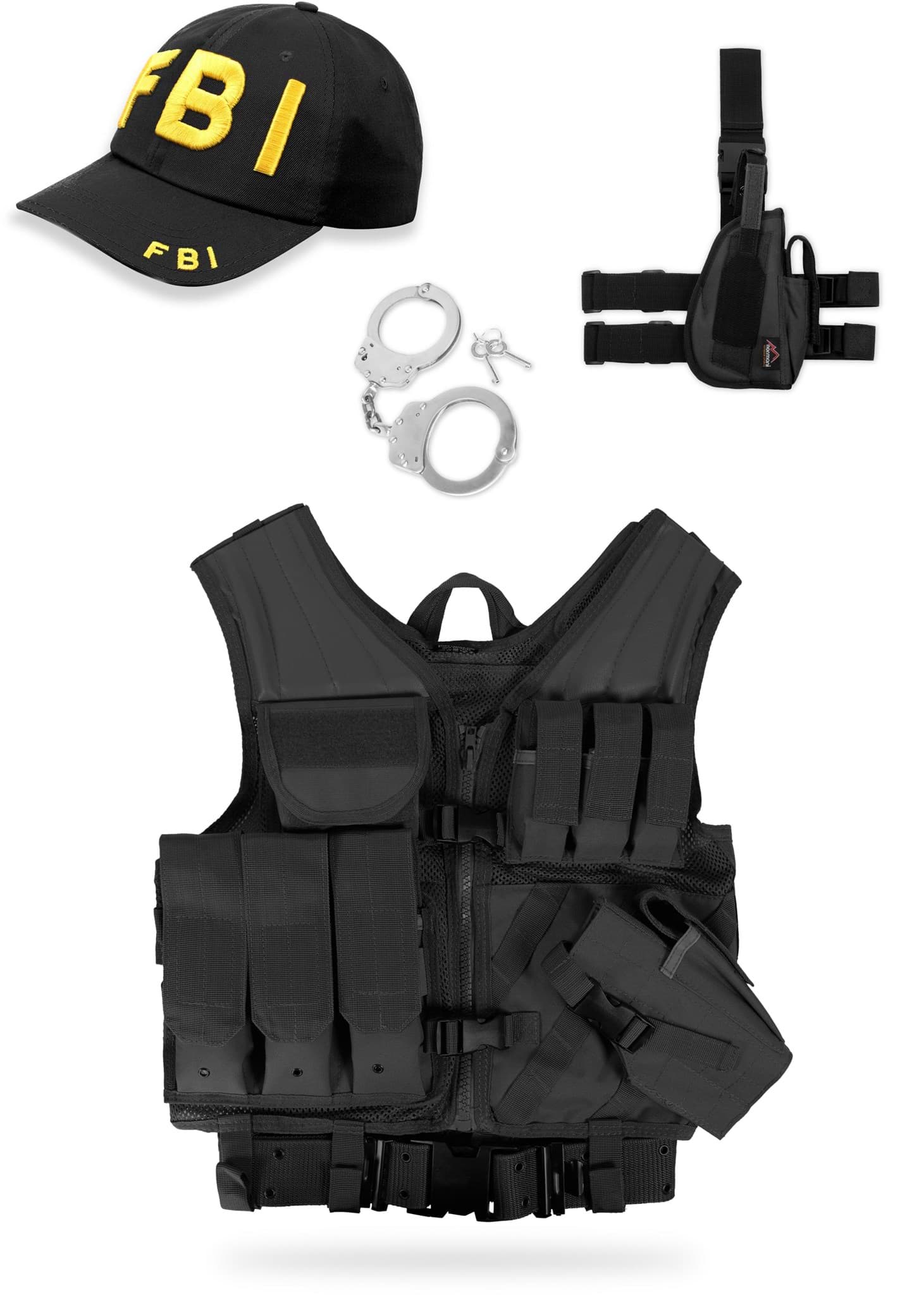 Bild von FBI Kostüm bestehend aus USMC Weste, Handschellen, Cap und Beinholster Rechts