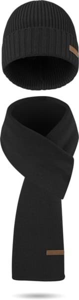 Bild von Winterset aus Merinowolle Schal und Mütze glatt „Yuma“